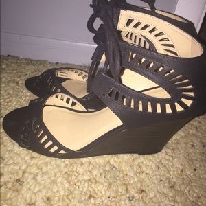Black open toe wedges